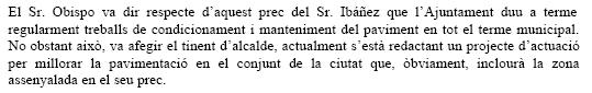 Resposta de l'equip de Govern Municipal de l'Ajuntament de Gavà al prec presentat per C's de Gavà on sol·licitaven l'adequació del paviment dels carrers de Gavà Mar (29 de Maig de 2008)